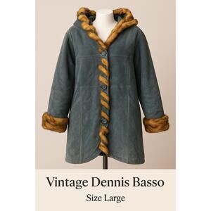 Vintage Dennis Basso Blue Suede & Faux Fur Penny Lane Coat Size Large